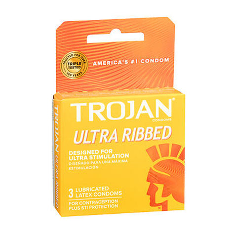 Ultra Ribbed Lubricated Latex Condoms 3 Each by Trojan