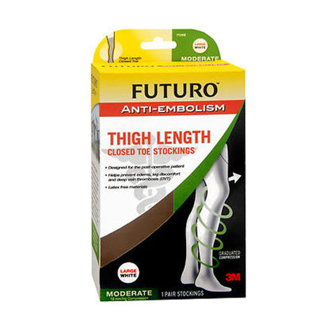 Futuro, Medical Compression Anti-Embolism Thigh Length Closed Toe Stockings Large White Moderate 71068, 1 Each Futuro