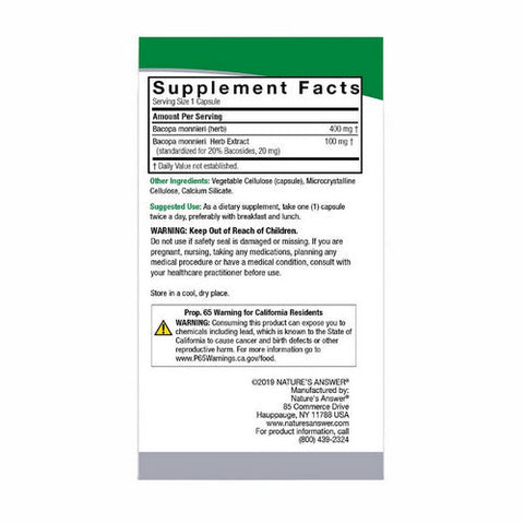 Nature's Answer, Bacopa, 500 Mg, 90 Veg Caps Nature's Answer