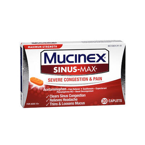 Mucinex, Sinus-Max Severe Congestion And Pain Caplets Maximum Strength, 20 CAP Mucinex