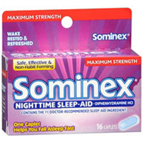 Sominex, Nighttime Sleep-Aid Caplets Maximum Strength Formula, 16 Caps Sominex