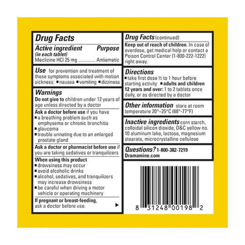 Med Tech Products, Dramamine Tablets Less Drowsy Formula, 25 mg, 8 Tabs