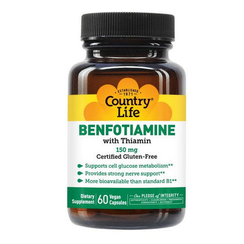 Country Life, Benfotiamine With Thiamin, 150 Mg, 60 Veg Caps Country Life
