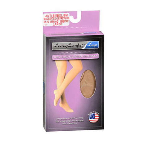 Thigh High Support Stockings Moderate Compression Large Beige 1 Pair by Loving Comfort