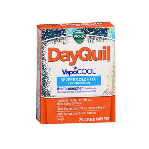 Vicks, Dayquil Severe Cold & Flu + Congestion Coated Caplets Vapocool, 24 Caplets Vicks