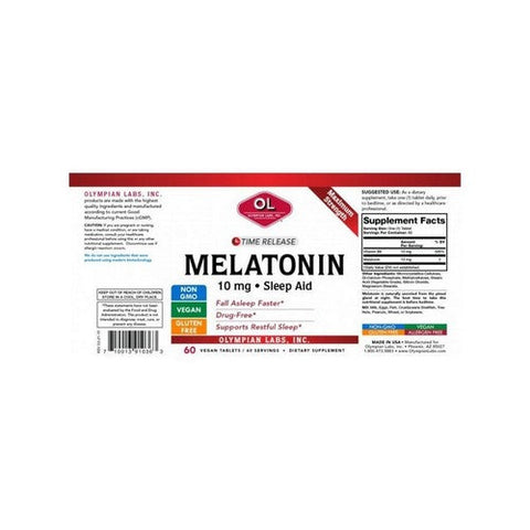 Olympian Labs, Melatonin Time Release Maximum Strength, 10 Mg, 60 Vegan Tabs