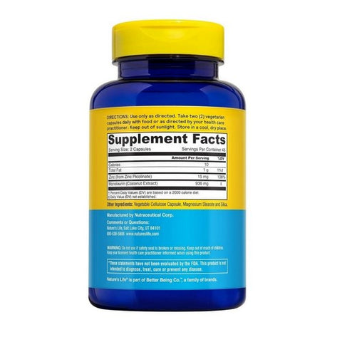 Health From The Sun, Monolaurin + Zinc, 1,000 mg, 90 Caps Nature's Life