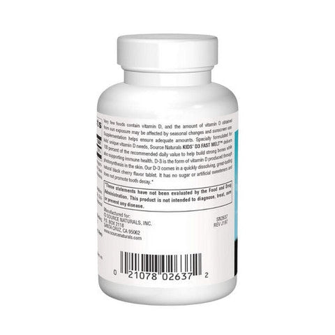 Source Naturals, Kids D-3 Fast Melt, 400 IU, Black Cherry 200 Tabs Source Naturals