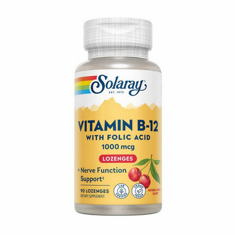 Solaray, Vitamin B-12 With Folic Acid Lozenges Natural Cherry, 1,000 mcg, 90 Lozenges Solaray