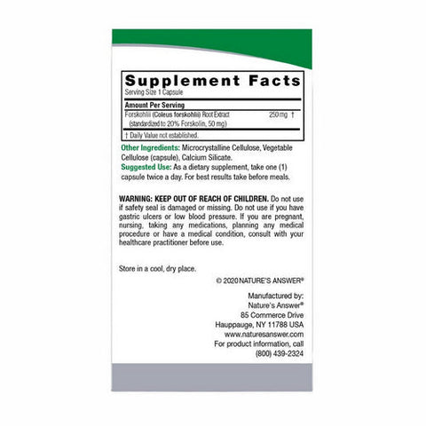 Nature's Answer, Forskohlii, 250 Mg, 60 Veg Caps Nature's Answer