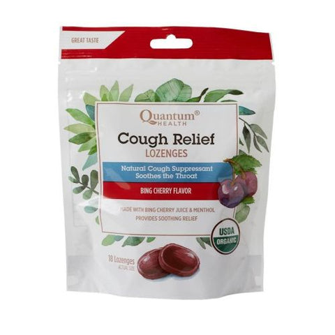 Quantum Health, Cough Relief Organic Bagged Lozenges, Bing Cherry 18 Count Quantum Health
