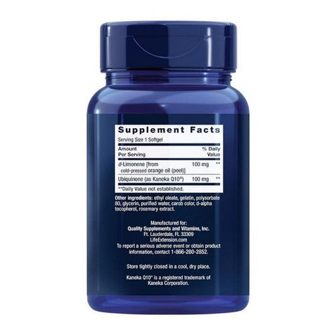 Life Extension, Coq10 Ubiquinone With D-Limonene, 100 Mg, 60 Softgels