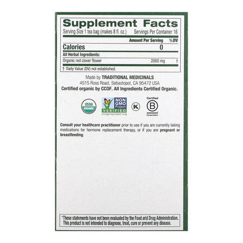 Traditional Medicinals, Organic Tea Red Clover, 16 Bags Traditional Medicinals