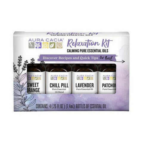Aura Cacia, Discover Pure Essential Oil, 4 Bottles Relaxation Kit 0.25 Oz Aura Cacia