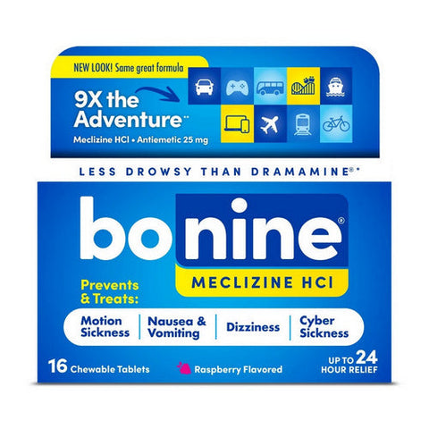 Bonine, Non-Drowsy Nausea Relief Meclizine Hci Raspberry, 25 Mg, 16 Tabs Bonine