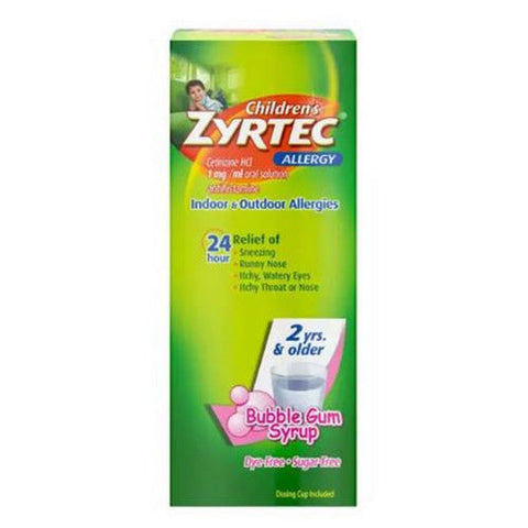 Zyrtec, Children'S Allergy Cetirizine Hci 24 Hour Bubble Gum Syrup, 4 Oz Zyrtec