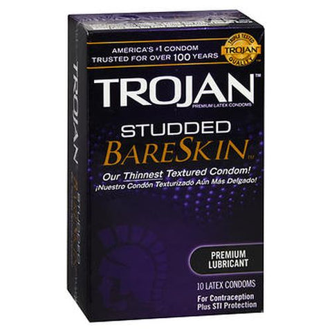 Bareskin Studded Lubricated Latex Condoms 10 Each by Trojan