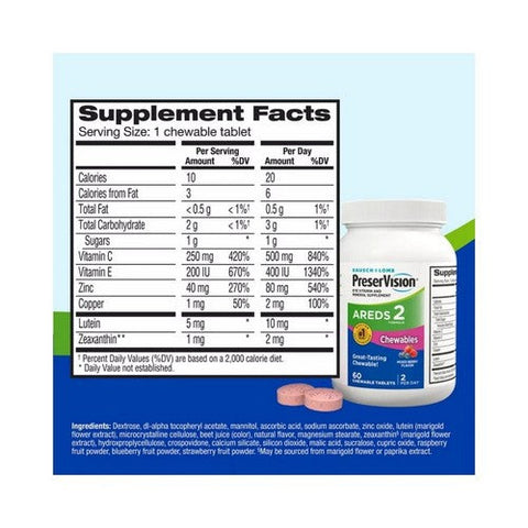 Bausch + Lomb, Preservision Areds 2 Formula Chewable Mixed Berry, 60 Tabs Bausch + Lomb