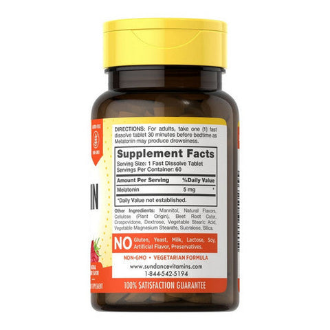 Sundance, Melatonin Fast Dissolve Ultra Natural Berry Flavor, 5 Mg, 60 Tabs Sundance