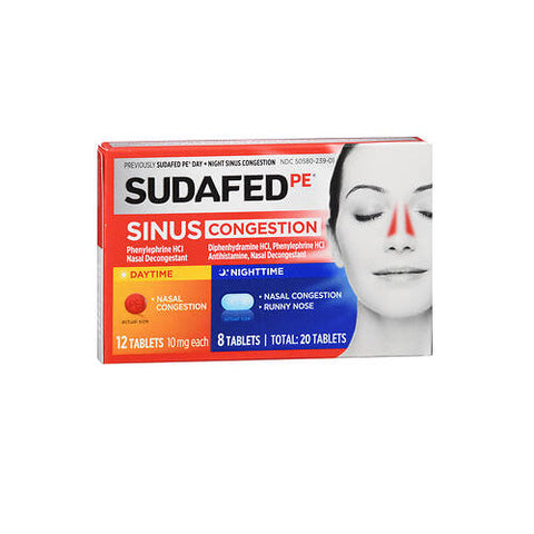 Sudafed Pe, Daytime And Nighttime Sinus Congestion, 20 Tabs Sudafed Pe