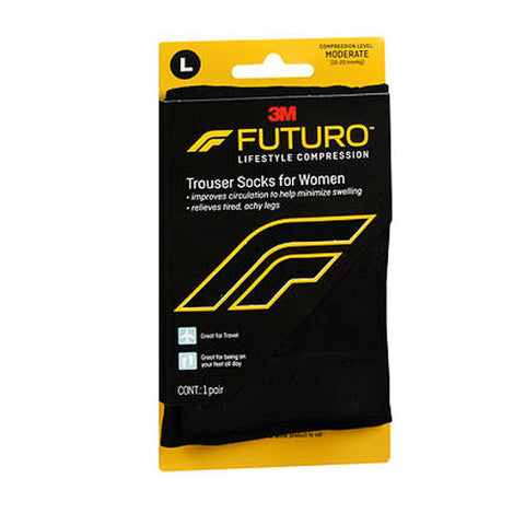 3M, Futuro Lifestyle Compression Trouser Socks for Women Moderate Black Large, 1 Each Futuro