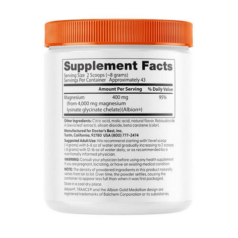Doctors Best, Magnesium Powder Peach Flavored, 347 Grams Doctors Best