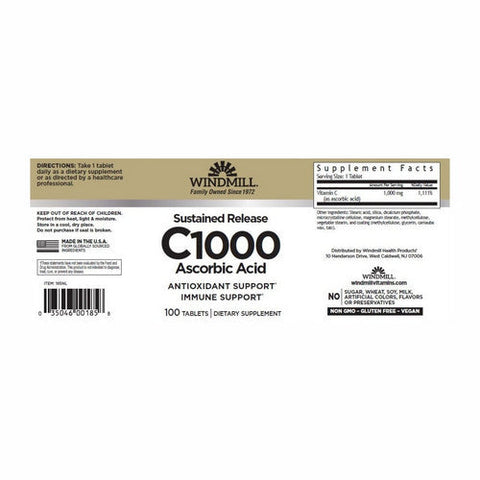 Windmill Health, Vitamin C Sustained Release, 1000 Mg, 100 Tabs Windmill Health