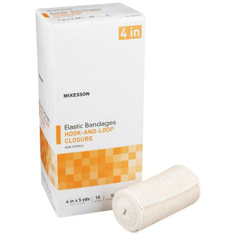 McKesson, Elastic Bandage 4 Inch X 5 Yard Single Hook and Loop Closure Tan 16-1033-4, Box Of 10 McKesson