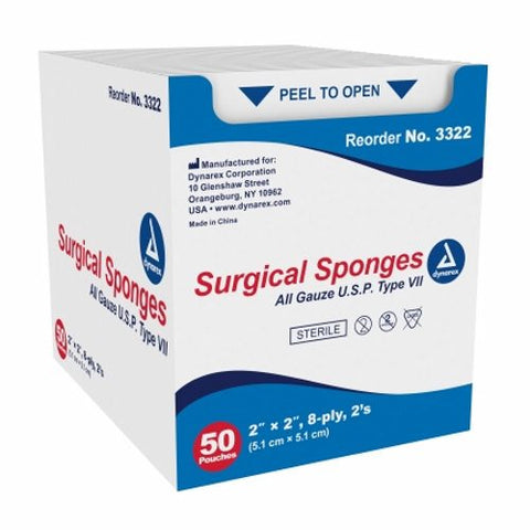 Dynarex, Gauze Sponge 2 X 2 Inch 8-Ply Sterile 3322, Box Of 1 Dynarex