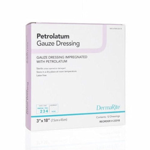 DermaRite, Impregnated Dressing DermaLite 3 X 18 Inch Gauze Petrolatum Sterile, Box Of 12 DermaRite