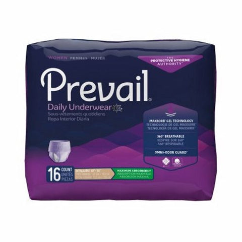 First Quality, Female Adult Absorbent Underwear Prevail  For Women Daily Underwear Pull On with Tear Away Seams X-L, Case Of 4 First Quality