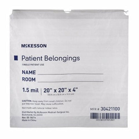 McKesson, Patient Belongings Bag McKesson 4 X 20 X 20 Inch Polyethylene Drawstring Closure White, Count of 250 McKesson