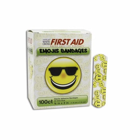 Dukal, Adhesive Strip American  White Cross Stat Strip  3/4 X 3 Inch Plastic Rectangle Kid Design (Emojis), Box Of 1 Dukal