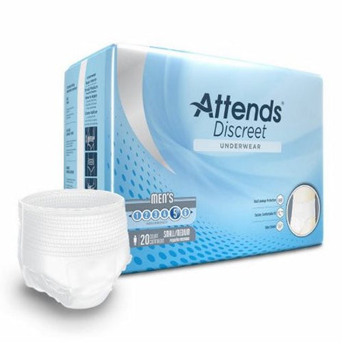Attends, Male Adult Absorbent Underwear For Men Pull On with Tear Away Seams Small And Medium, Case Of 4 Attends