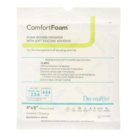 DermaRite, Silicone Foam Dressing 4 X 5 Inch, Box Of 10 DermaRite