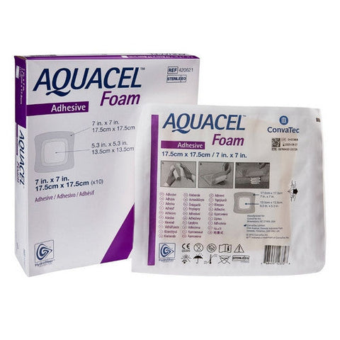 Convatec, Silicone Foam Dressing Aquacel  7 X 7 Inch Square Silicone Adhesive with Border Sterile, Box Of 10 Convatec