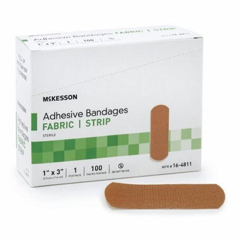 McKesson, Adhesive Bandages Fabric Strips 1 X 3 Inch, 1 X 3 Inch, Tan McKesson