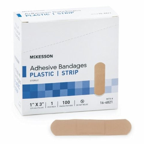 McKesson, Adhesive Strip 1 X 3 Inch Plastic Rectangle Tan Sterile 16-4821, Case Of 24 McKesson