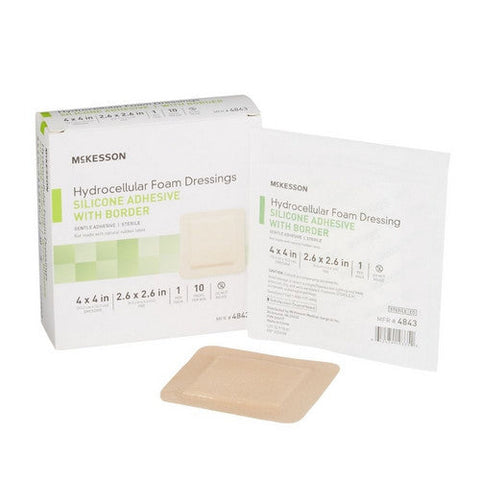 McKesson, Foam Dressing 4 X 4 Inch With Border Film Backing Silicone Gel 4843, Box Of 10 McKesson