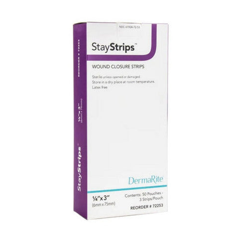 DermaRite, Skin Closure Strip StayStrips  1/4 X 3 Inch Nonwoven Material Flexible Strip White, Box Of 50 DermaRite