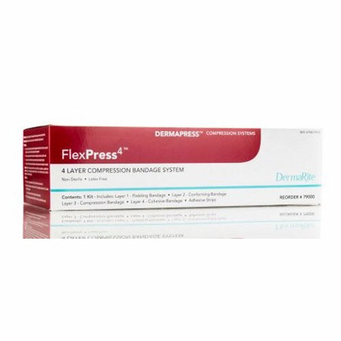 DermaRite, 4 Layer Compression Bandage System FlexPress4 4 Inch X 3-4/5 Yard / 4 Inch X 4-9/10 Yard / 4 Inch X, Box Of 1 DermaRite