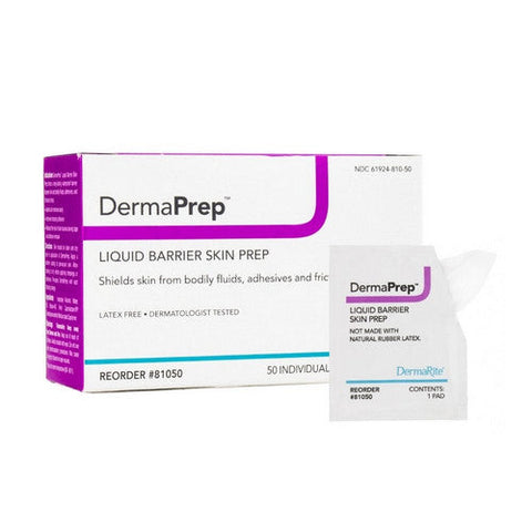 DermaRite, Skin Barrier Wipe DermaPrep Isopropyl Alcohol Individual Packet, Box Of 50 DermaRite