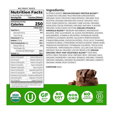 Orgain, Organic Nutritional Shake Creamy Chocolate Fudge Flavor Liquid Oral Supplement, Pack Of 4 Orgain