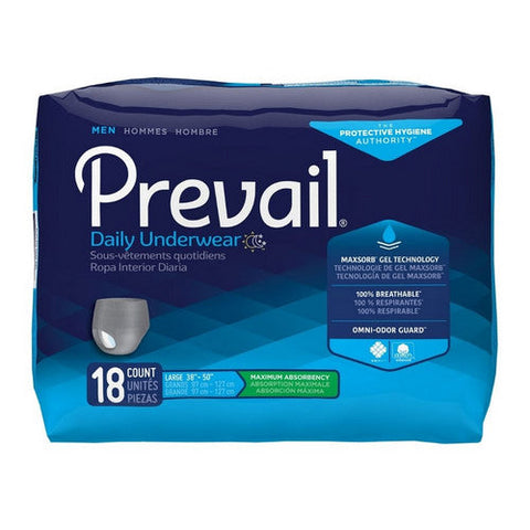First Quality, Male Adult Absorbent Underwear Prevail  Men's Daily Underwear Pull On with Tear Away Seams Large / X, Case Of 4 First Quality