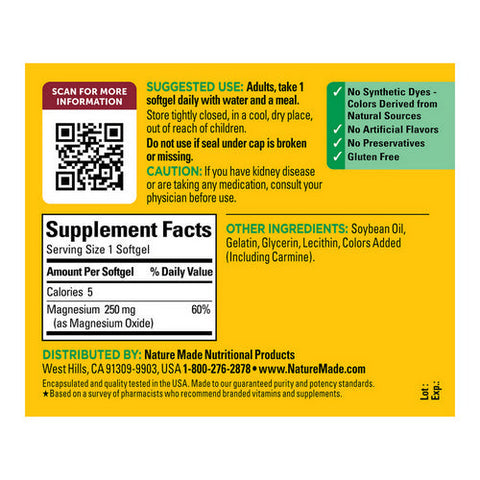 Nature Made, Magnesium, 250 mg, 90 Liquid Softgels Nature Made
