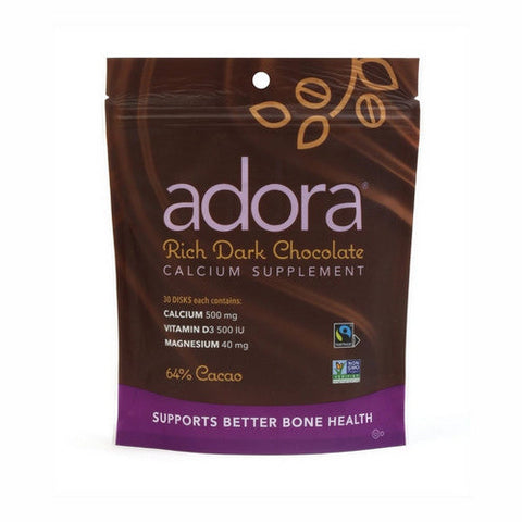Adora, Organic Dark Chocolate Calcium Supplement Disk, 30 Count Adora