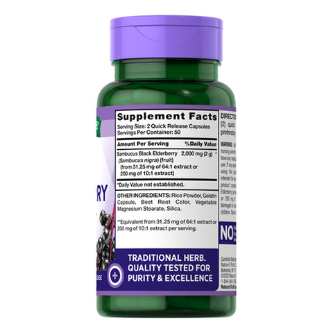 Nature's Truth, Sambucus Black Elderberry Quick Release, 2000 mg, 100 Caps Nature's Truth