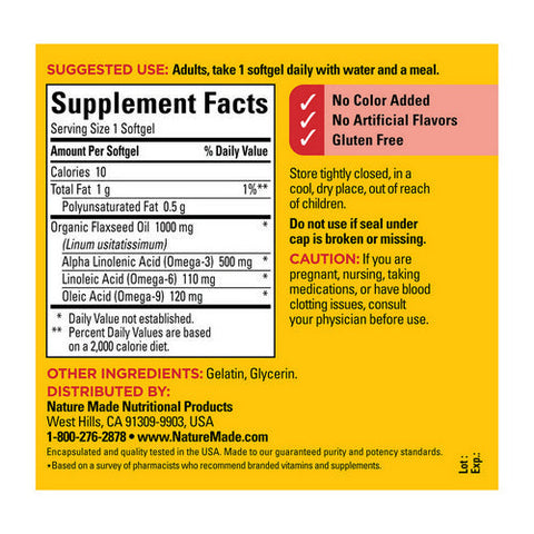 Nature Made, Flaxseed Oil, 1000 mg, 100 Softgels Nature Made
