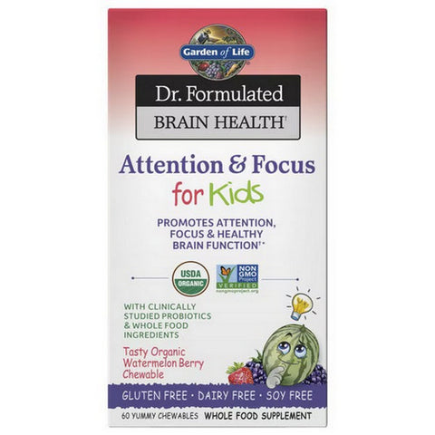 Garden of Life, Dr. Formulated Brain Health Attention & Focus for Kids, Watermelon Berry Flavor, 60 Chewable Tabs Garden of Life