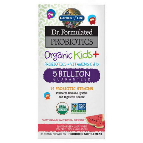 Dr. Formulated Probiotics Organic Kids + 5 Billion CFU Watermelon Cool, 30 Chewable Tabs by Garden of Life